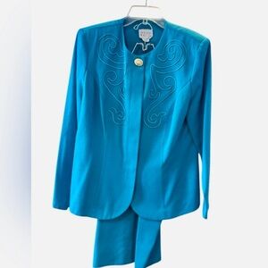 Victoria Morgan Swirl Teal Suit Retro 1980s Size 10 Vintage
